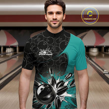 Load image into Gallery viewer, Custom Blue Bowling Team Quarter-Zip Shirts For Men, Bowling Pattern Bowling League Shirt IPHW9625