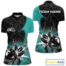 Load image into Gallery viewer, Custom Blue Bowling Team Women Quarter Zip Shirt, Bowling Pattern Bowling League Shirt IPHW9625