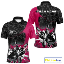 Load image into Gallery viewer, Custom Pink Bowling Team Polo Shirts For Men, Bowling Pattern Bowling League Shirt IPHW9626