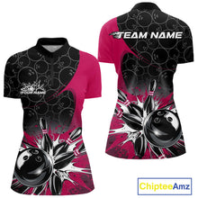 Load image into Gallery viewer, Custom Pink Bowling Team Women Quarter Zip Shirt, Bowling Pattern Bowling League Shirt IPHW9626