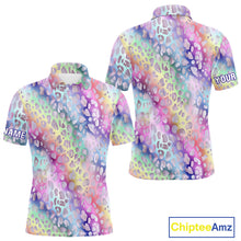 Load image into Gallery viewer, Colorful Neon Rainbow leopard pattern Mens Golf Polo Shirts Custom men&#39;s golf outfits, cool golf gift NQS10244