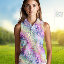 Load image into Gallery viewer, Colorful Neon Rainbow leopard pattern Women Sleeveless Polo Shirt Custom ladies golf outfit NQS10244