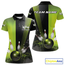 Load image into Gallery viewer, Custom Black And Green Bowling Jerseys, Glowing Motion Graphic Bowling Women Polo Shirt IPHW9443