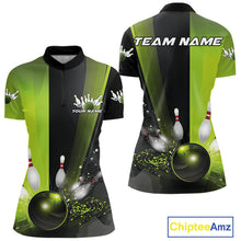 Load image into Gallery viewer, Custom Black And Green Bowling Jerseys, Glowing Motion Bowling Women Quarter-Zip Shirt IPHW9443