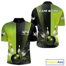 Load image into Gallery viewer, Custom Black And Green Bowling Jerseys, Glowing Motion Graphic Bowling Men Quarter-Zip Shirt IPHW9443