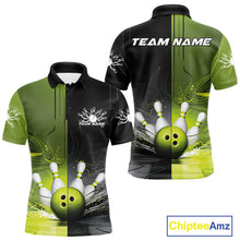 Load image into Gallery viewer, Half Black Half Green Custom Bowling Team Polo Shirts For Men, Bowling Tournament Shirt IPHW9445