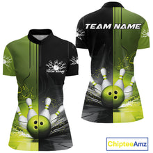 Load image into Gallery viewer, Half Black Half Green Custom Bowling Women Quarter-Zip Shirt, Bowling Tournament Shirt IPHW9445