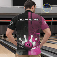 Load image into Gallery viewer, Half Black Half Pink Custom Bowling Team Quarter-Zip Shirts For Men, Bowling Tournament Shirt IPHW9447