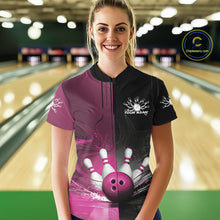 Load image into Gallery viewer, Half Black Half Pink Custom Bowling Women Quarter-Zip Shirt, Bowling Tournament Shirt IPHW9447
