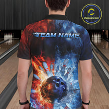 Load image into Gallery viewer, Custom Red Fire Blue Water Explosion Bowling Team Polo Shirts For Men, Bowling Uniform IPHW9448