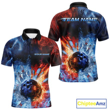 Load image into Gallery viewer, Custom Red Fire Blue Water Explosion Bowling Team Polo Shirts For Men, Bowling Uniform IPHW9448