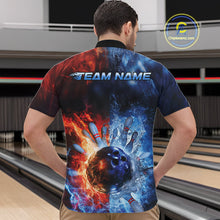 Load image into Gallery viewer, Custom Red Fire Blue Water Explosion Bowling Team Quarter-Zip Shirts For Men, Bowling Uniform IPHW9448