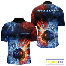 Load image into Gallery viewer, Custom Red Fire Blue Water Explosion Bowling Team Quarter-Zip Shirts For Men, Bowling Uniform IPHW9448