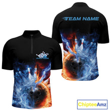 Load image into Gallery viewer, Custom Water And Fire Bowling Team Quarter-Zip Shirts For Men, Thunder Lightning Bowling Uniform IPHW9449