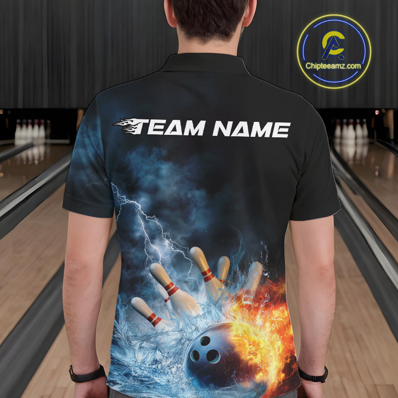 Custom Water And Fire Bowling Team Polo Shirts For Men, Thunder Lightning Bowling Uniform IPHW9450