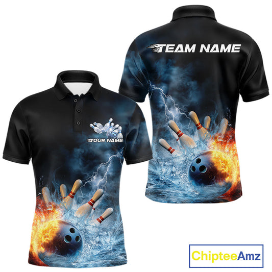 Custom Water And Fire Bowling Team Polo Shirts For Men, Thunder Lightning Bowling Uniform IPHW9450