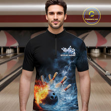 Load image into Gallery viewer, Custom Water And Fire Bowling Team Quarter-Zip Shirts For Men, Thunder Lightning Bowling Uniform IPHW9450