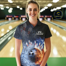 Load image into Gallery viewer, Custom Lightning, Fire And Water Splash Energy Burst Bowling Team Polo Shirts For Women IPHW9451