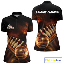 Load image into Gallery viewer, Custom Black And Gold Fire Energy Streaks Bowling Team Women Quarter-Zip Shirt Uniform IPHW9453