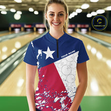 Load image into Gallery viewer, Custom Texas Flag Bowling Women Quarter-Zip Shirts, Bowling League Shirt Team Uniform IPHW9632
