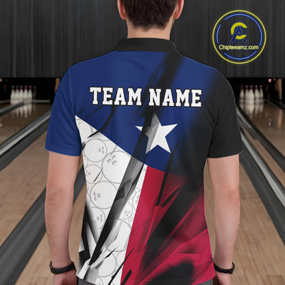 Custom Texas Flag Bowling Team Men Polo Shirts, Texas Bowling League Shirt Team Uniform IPHW9634