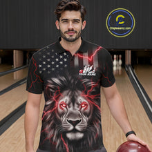 Load image into Gallery viewer, Custom Red Thunder Lightning Patriotic Lion Polo Shirts For Men, US Flag Bowling Jerseys IPHW9322