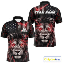 Load image into Gallery viewer, Custom Red Thunder Lightning Patriotic Lion Polo Shirts For Men, US Flag Bowling Jerseys IPHW9322