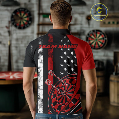 Custom Red Thin Line US Flag Patriotic Dartboard Dart Men Polo Team Shirts, Dart Jerseys IPHW9644