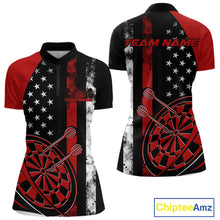 Load image into Gallery viewer, Custom Red Thin Line US Flag Patriotic Dartboard Dart Women Quarter-Zip Team Shirts IPHW9644
