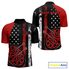 Load image into Gallery viewer, Custom Red Thin Line US Flag Patriotic Dartboard Dart Men Quarter-Zip Team Shirts, Dart Jerseys IPHW9644
