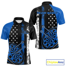 Load image into Gallery viewer, Custom Blue Thin Line US Flag Patriotic Dartboard Dart Men Polo Team Shirts, Dart Jerseys IPHW9645