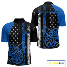 Load image into Gallery viewer, Custom Blue Thin Line US Flag Patriotic Dartboard Dart Men Quarter-Zip Team Shirts, Dart Jerseys IPHW9645