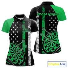 Load image into Gallery viewer, Custom Green Thin Line US Flag Patriotic Dartboard Women Polo Team Shirt, Dart Jersey IPHW9646
