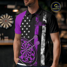 Load image into Gallery viewer, Custom Purple Thin Line US Flag Patriotic Dartboard Dart Men Polo Team Shirts, Dart Jersey IPHW9647
