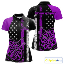 Load image into Gallery viewer, Custom Purple Thin Line US Flag Patriotic Dartboard Women Polo Team Shirt, Dart Jersey IPHW9647