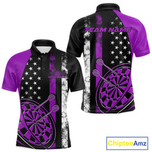 Load image into Gallery viewer, Custom Purple Thin Line US Flag Patriotic Dartboard Dart Men Polo Team Shirts, Dart Jersey IPHW9647
