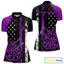 Load image into Gallery viewer, Custom Purple Thin Line US Flag Patriotic Dartboard Dart Women Quarter-Zip Team Shirts IPHW9647