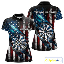 Load image into Gallery viewer, Custom Blue Thunder Lightning Patriotic Dart Women Polo Shirts, Vintage Dart Jerseys IPHW9651