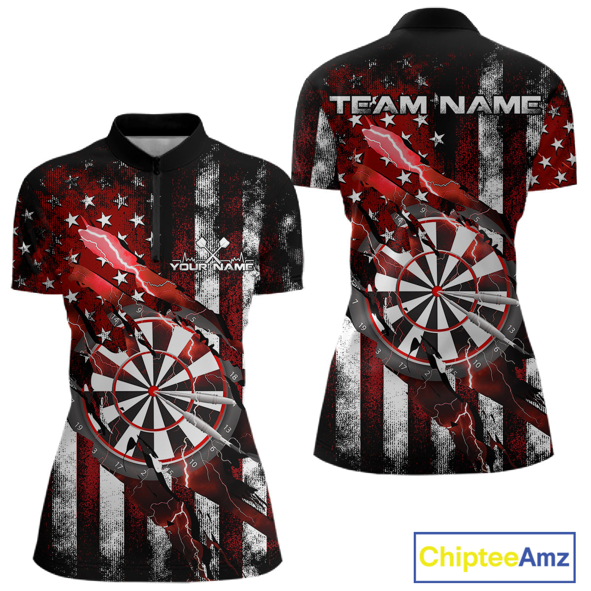 Custom Red Thunder Lightning Patriotic Dart Women Quarter-Zip Shirts, Vintage Dart Jersey IPHW9652