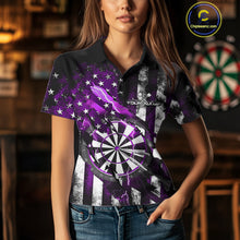 Load image into Gallery viewer, Custom Purple Thunder Lightning Patriotic Dart Women Polo Shirts, Vintage Dart Jerseys IPHW9653