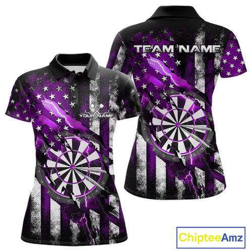 Custom Purple Thunder Lightning Patriotic Dart Women Polo Shirts, Vintage Dart Jerseys IPHW9653
