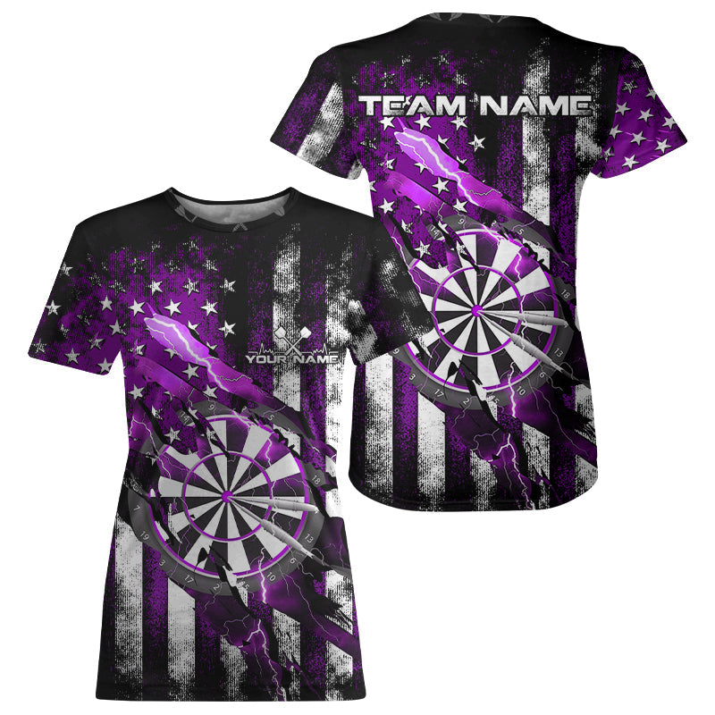 Custom Purple Thunder Lightning Patriotic Dart Women T-Shirts, Grunge Dart Jerseys IPHW9653