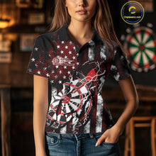 Load image into Gallery viewer, Custom Red Thunder Lightning Patriotic Dart Team Polo Shirts For Women, Dart Jerseys IPHW9656