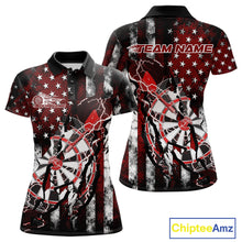 Load image into Gallery viewer, Custom Red Thunder Lightning Patriotic Dart Team Polo Shirts For Women, Dart Jerseys IPHW9656