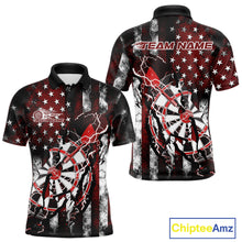 Load image into Gallery viewer, Custom Red Thunder Lightning Patriotic Dart Team Polo Shirts For Men, Dart Jerseys IPHW9656