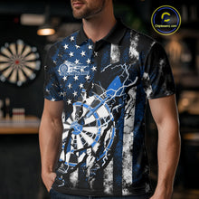 Load image into Gallery viewer, Custom Blue Thunder Lightning Patriotic Dart Team Polo Shirts For Men, Dart Jerseys IPHW9657