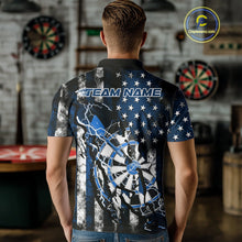 Load image into Gallery viewer, Custom Blue Thunder Lightning Patriotic Dart Team Polo Shirts For Men, Dart Jerseys IPHW9657