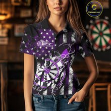 Load image into Gallery viewer, Custom Purple Thunder Lightning Patriotic Dart Team Polo Shirts For Women, Dart Jerseys IPHW9658