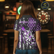 Load image into Gallery viewer, Custom Purple Thunder Lightning Patriotic Dart Team Polo Shirts For Women, Dart Jerseys IPHW9658