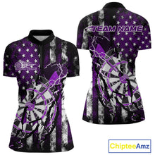 Load image into Gallery viewer, Custom Purple Thunder Lightning Patriotic Dart Team Women Quarter-Zip Shirt, Dart Jerseys IPHW9658